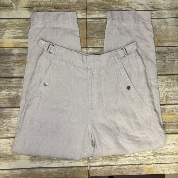Athleta 100% Linen Woven Tan Relaxed Straight Leg Beachy Trousers Womens Sz 4 - Picture 2 of 10